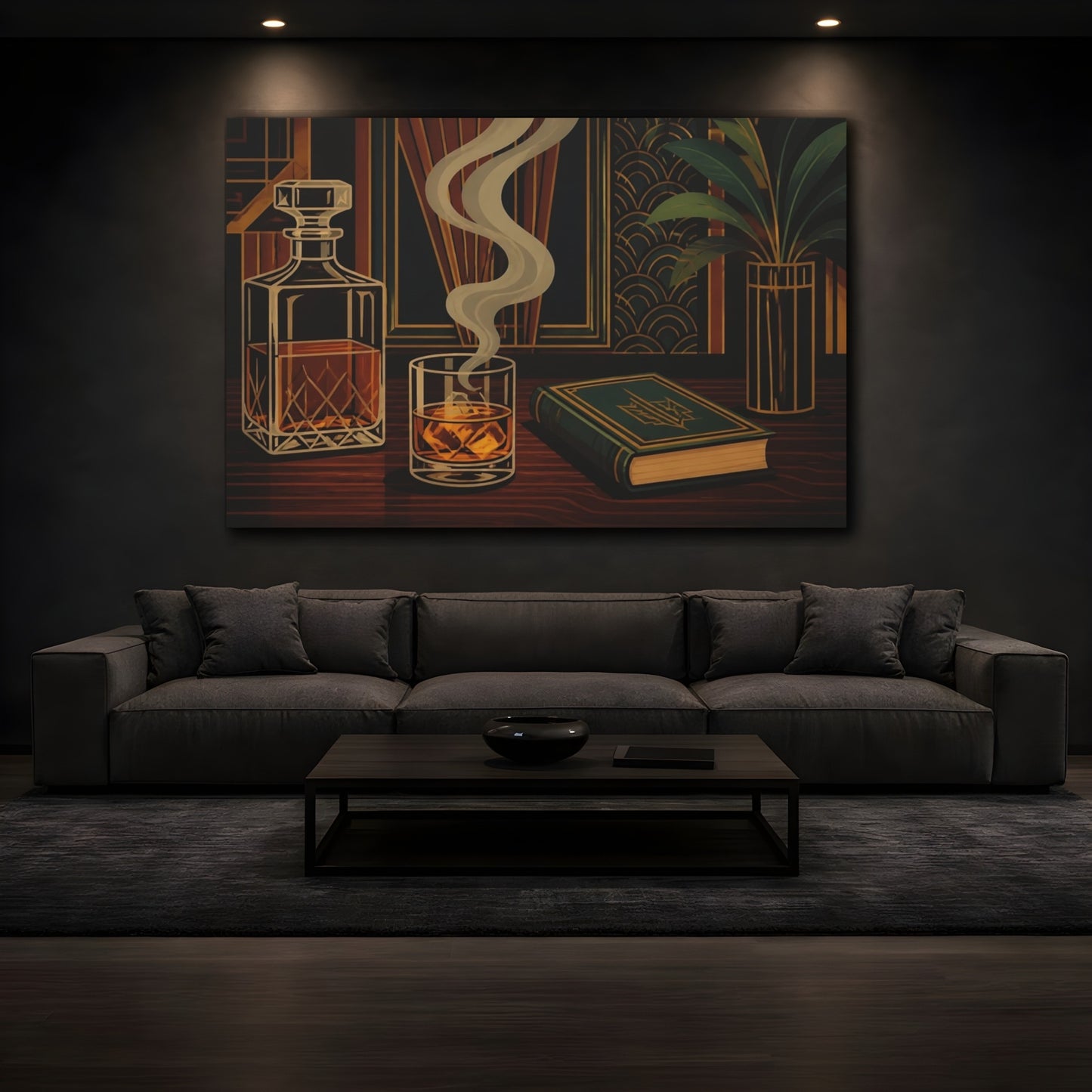 Mockup 3. Smoky Whiskey & Book shown as canvas print