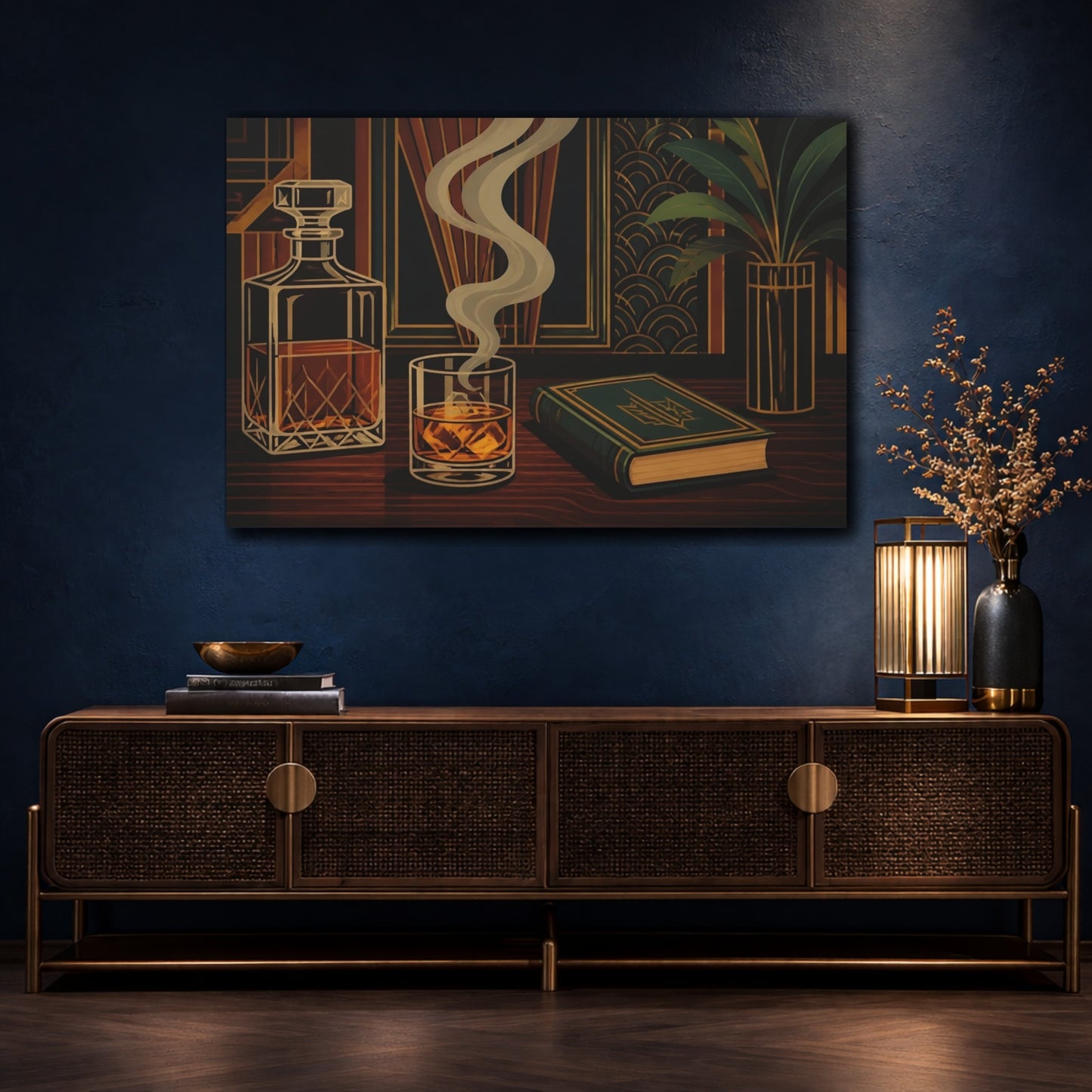 Mockup 4. Smoky Whiskey & Book shown as canvas print