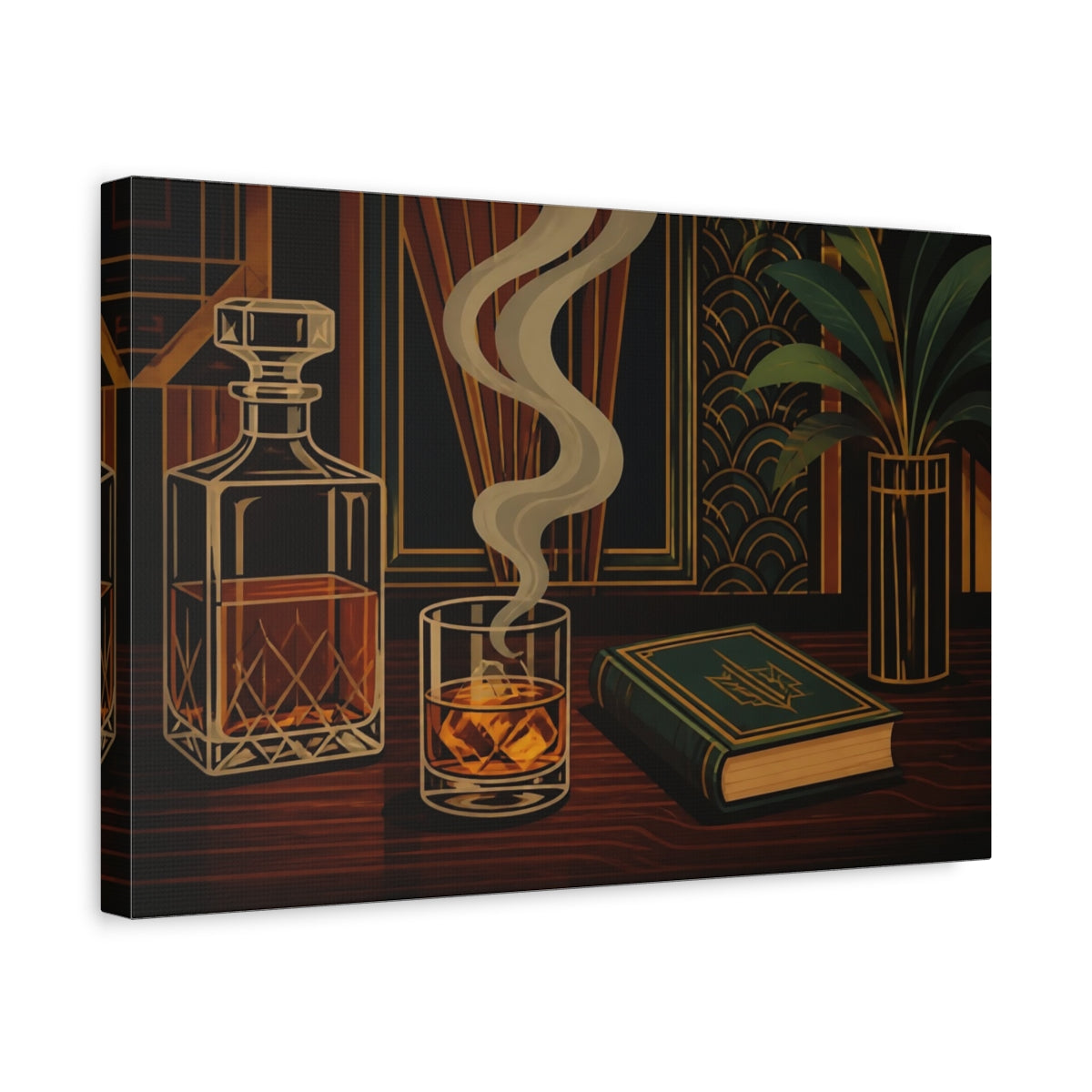 Side Mockup 4. Smoky Whiskey & Book shown as canvas print