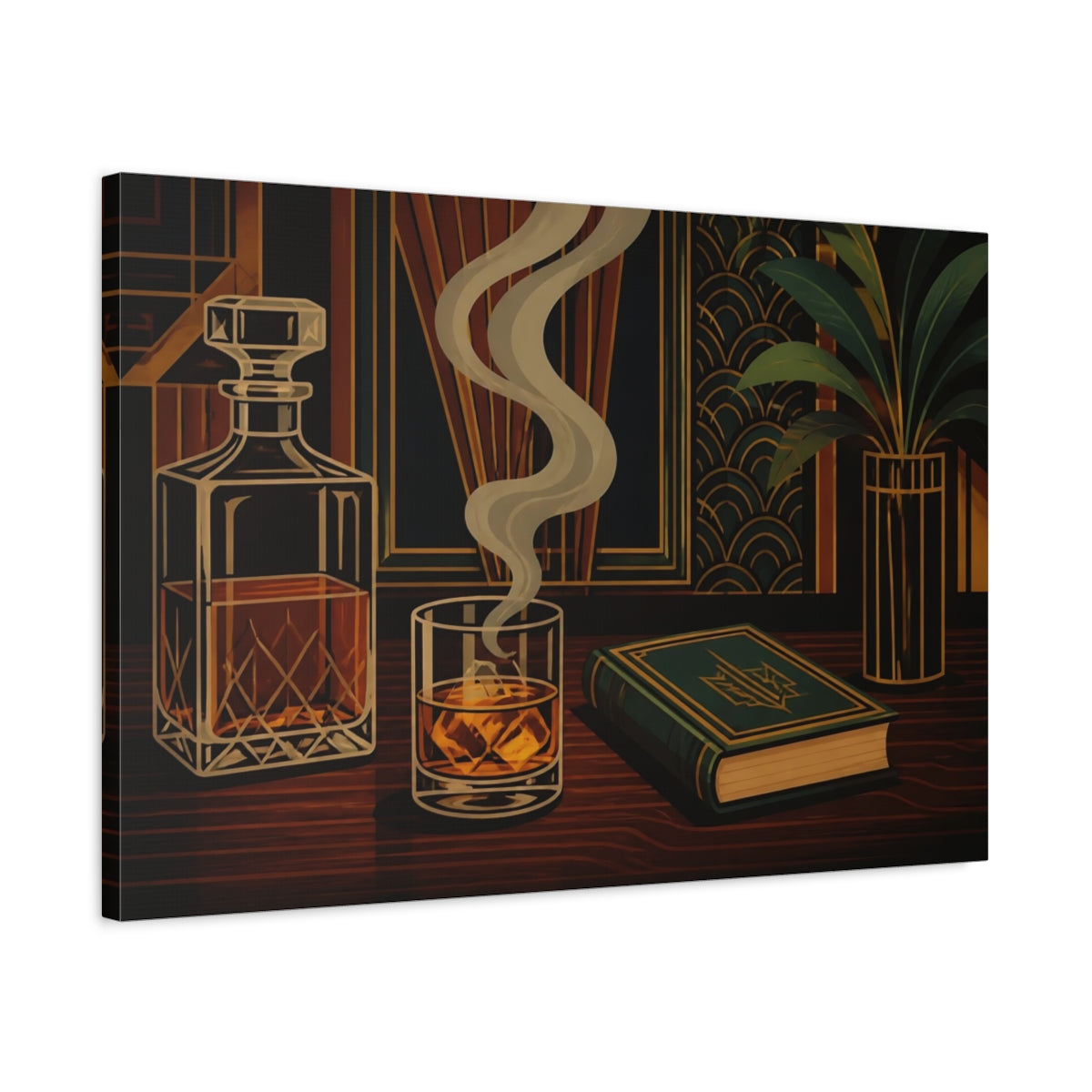 Side Mockup 2. Smoky Whiskey & Book shown as canvas print