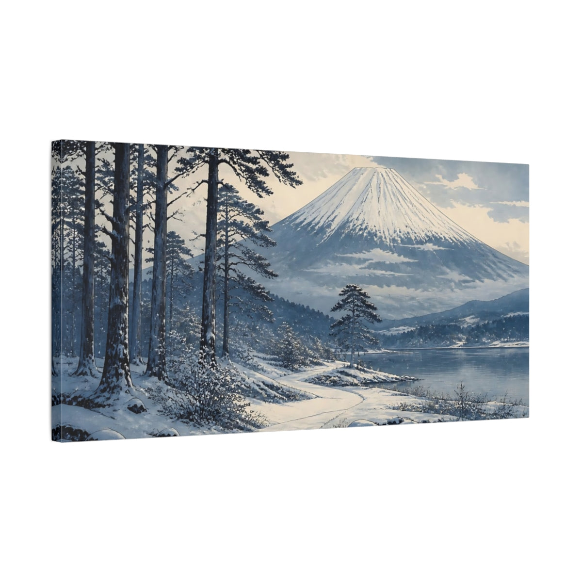 Side Mockup 1. Snow-Covered Mountain Grove shown as canvas print