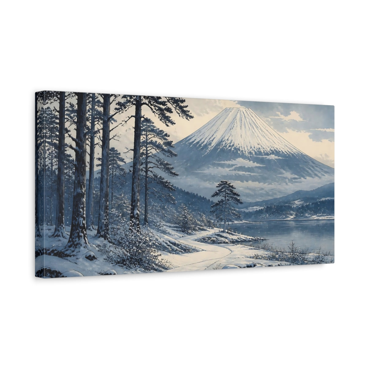 Side Mockup 3. Snow-Covered Mountain Grove shown as canvas print
