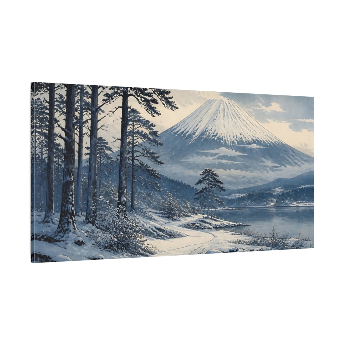 Side Mockup 2. Snow-Covered Mountain Grove shown as canvas print