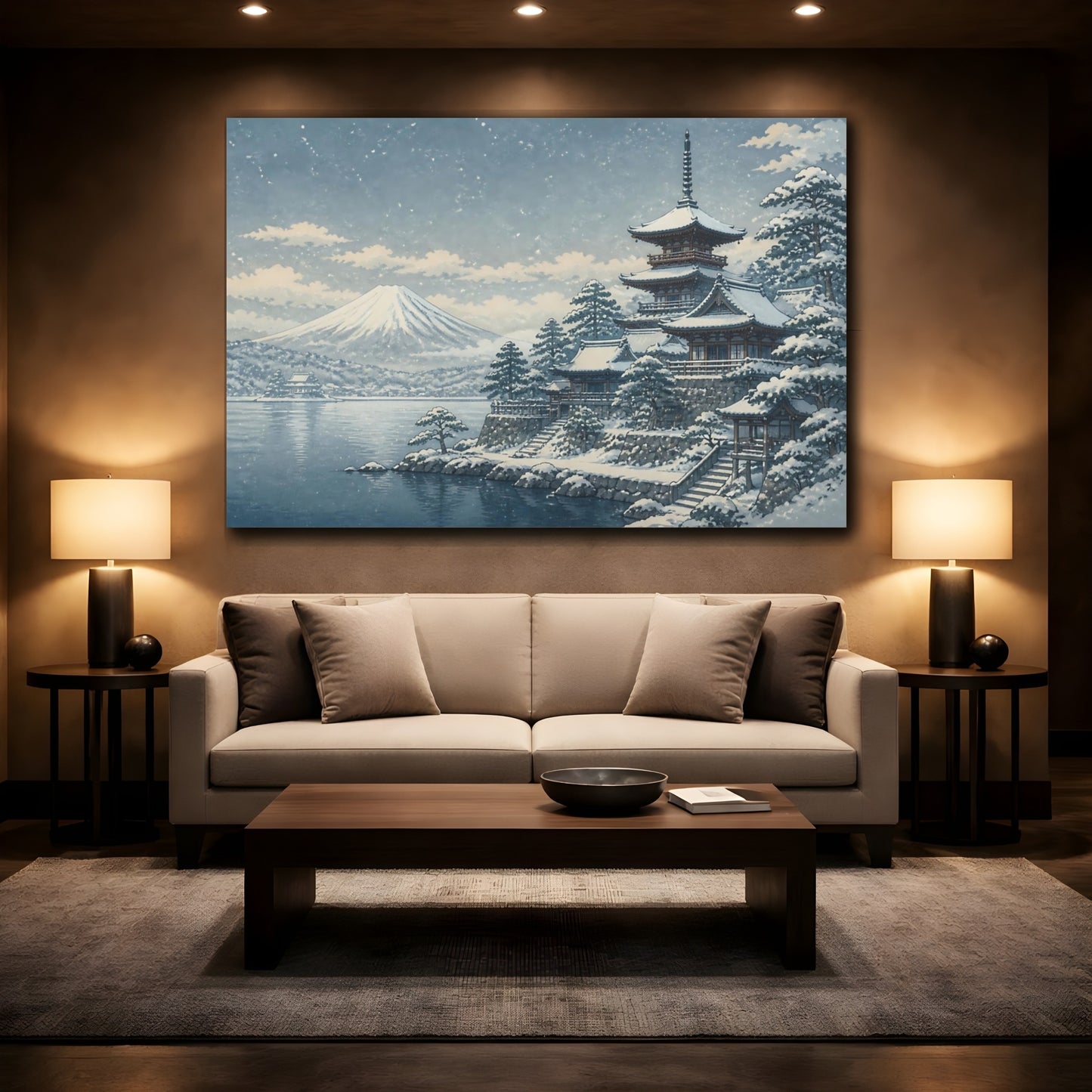 Mockup 2. Snow-Covered Pagoda By Mt. Fuji shown as canvas print
