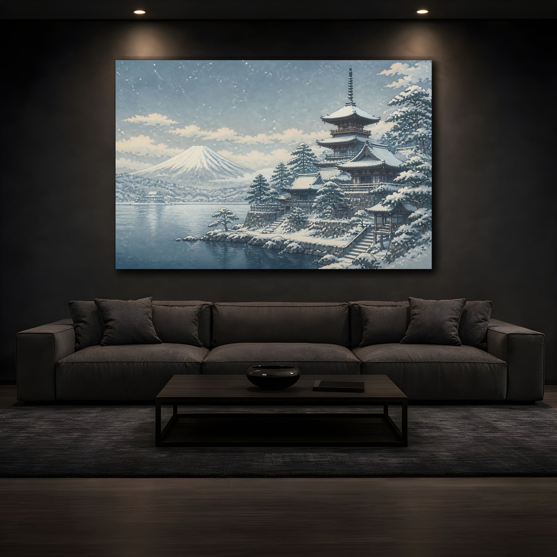Mockup 3. Snow-Covered Pagoda By Mt. Fuji shown as canvas print