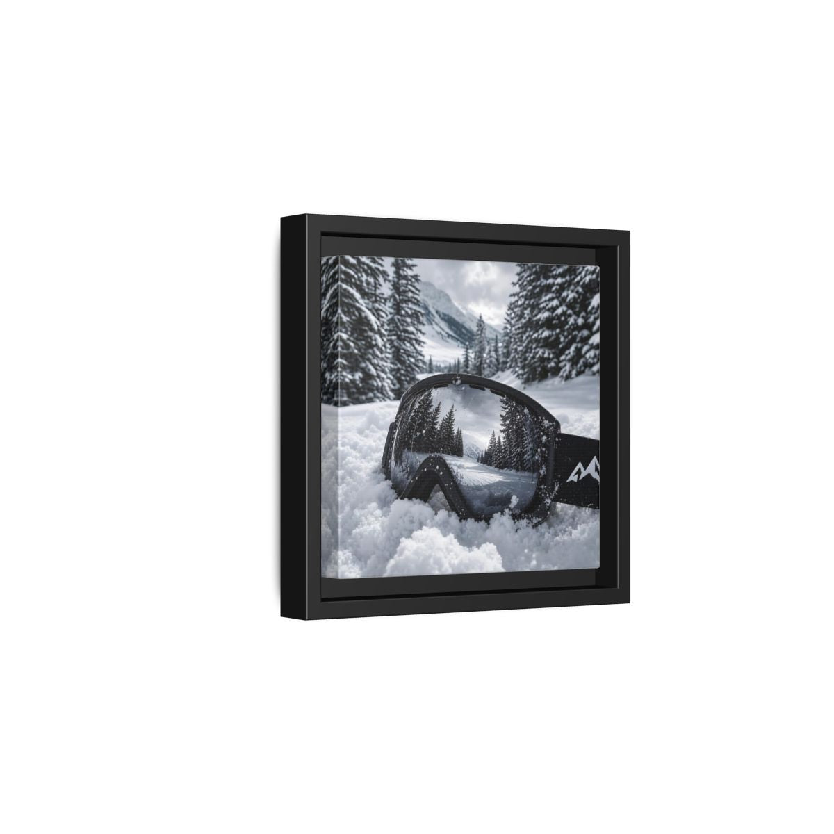 Side Mockup 3. Snow Goggles Reflection shown as framed canvas print