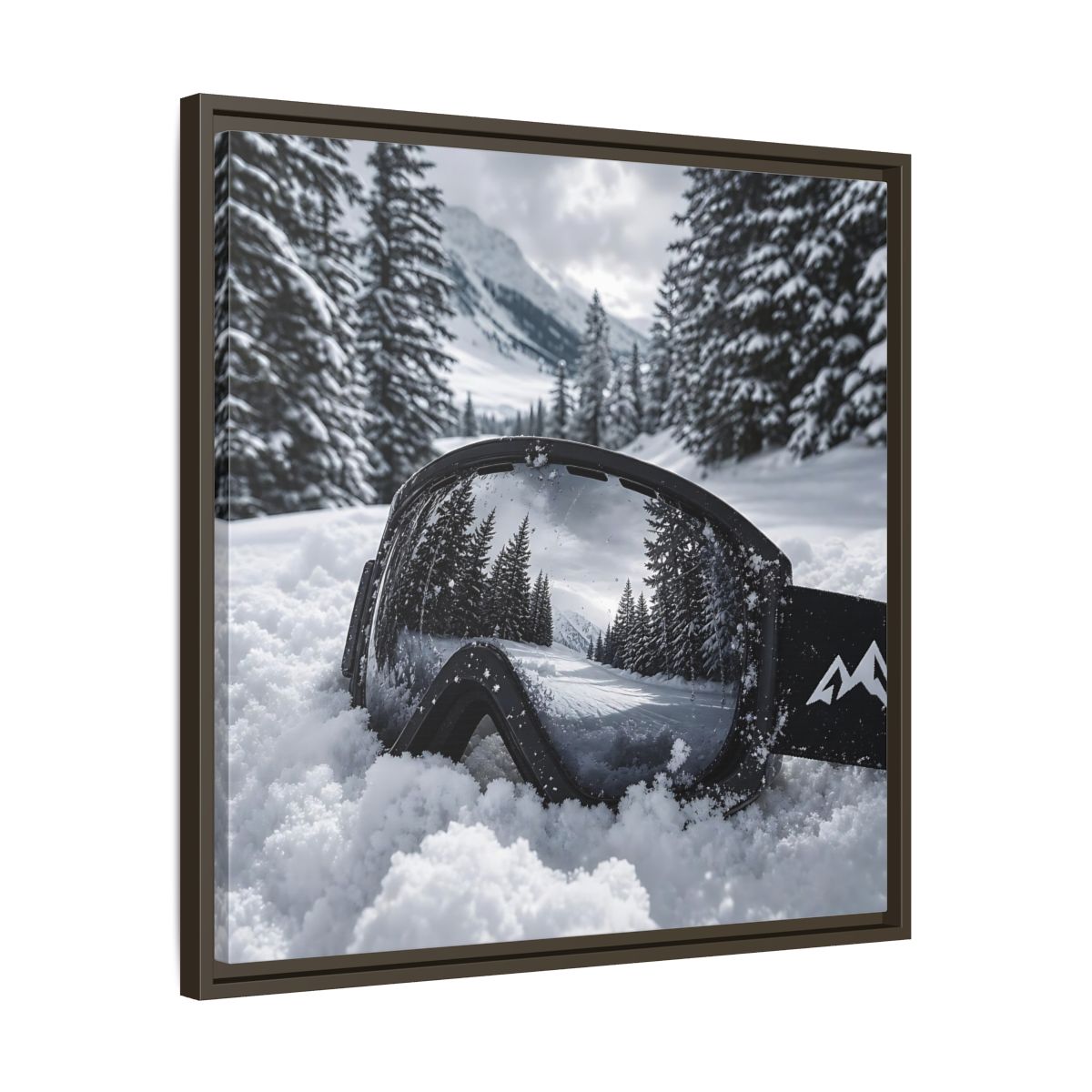 Side Mockup 27. Snow Goggles Reflection shown as framed canvas print