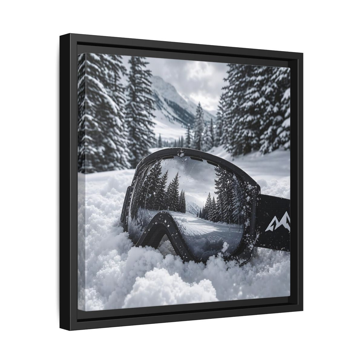 Side Mockup 32. Snow Goggles Reflection shown as framed canvas print