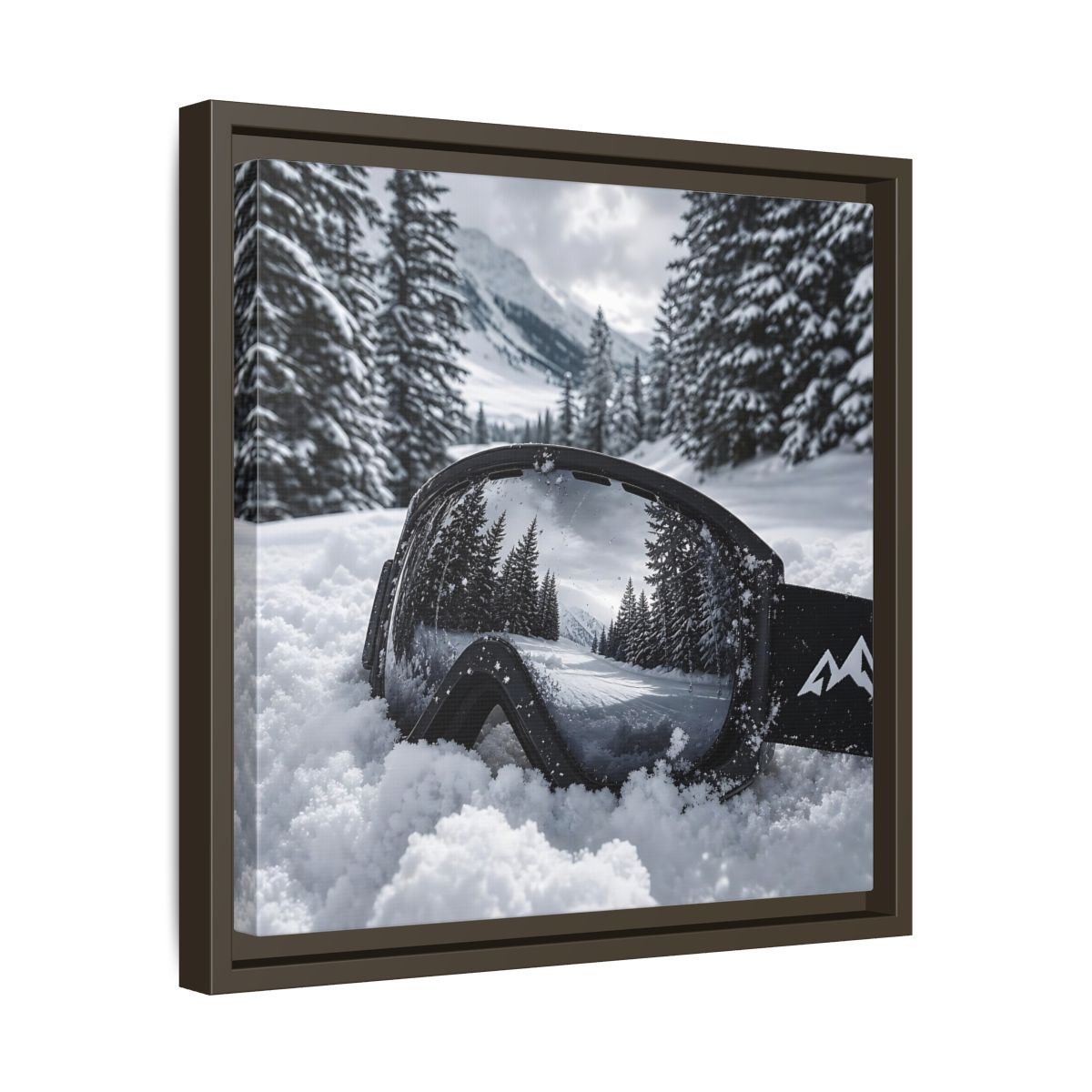 Side Mockup 29. Snow Goggles Reflection shown as framed canvas print
