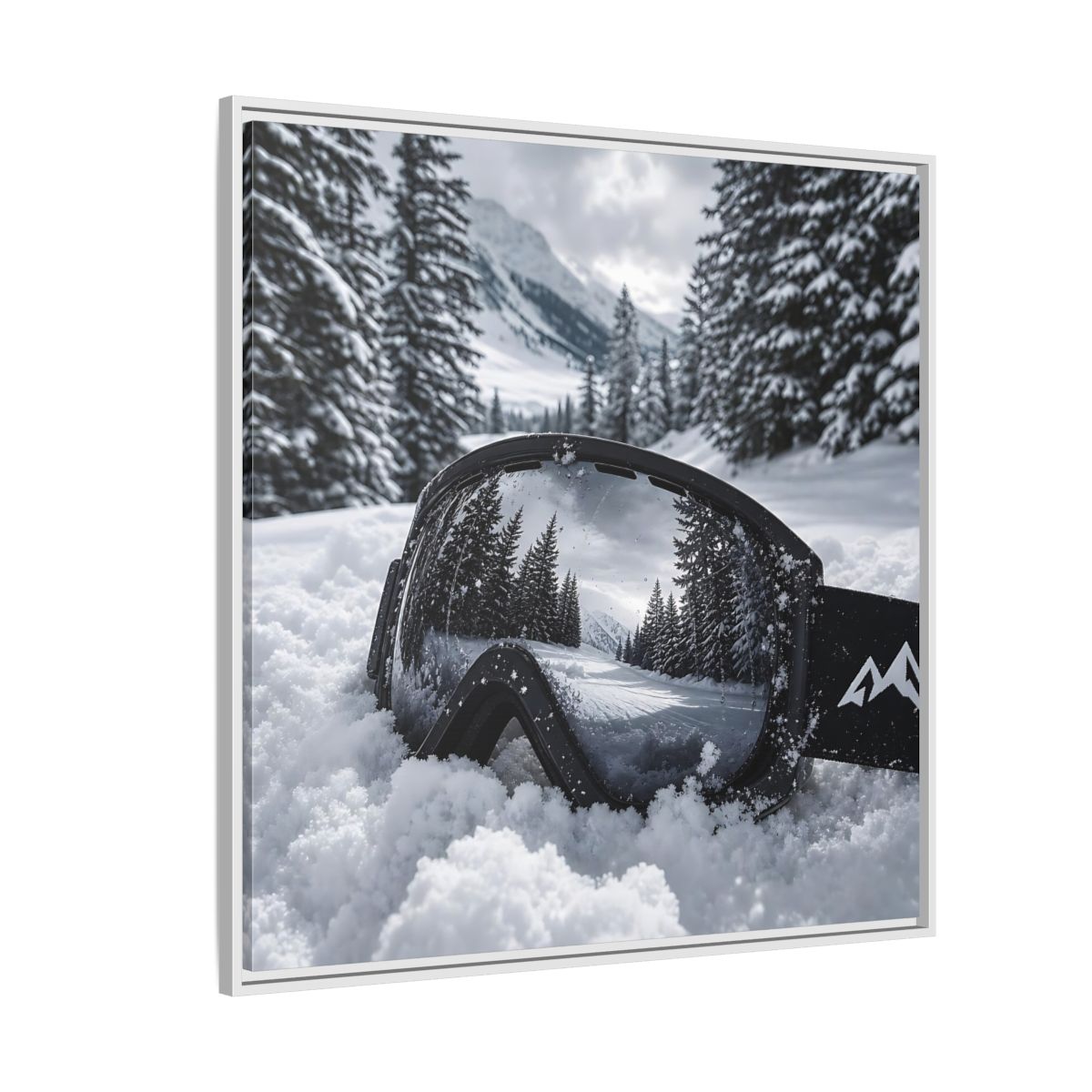Side Mockup 4. Snow Goggles Reflection shown as framed canvas print