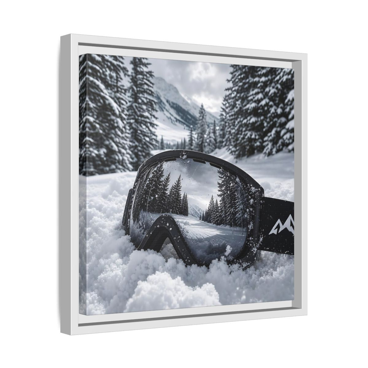 Side Mockup 28. Snow Goggles Reflection shown as framed canvas print