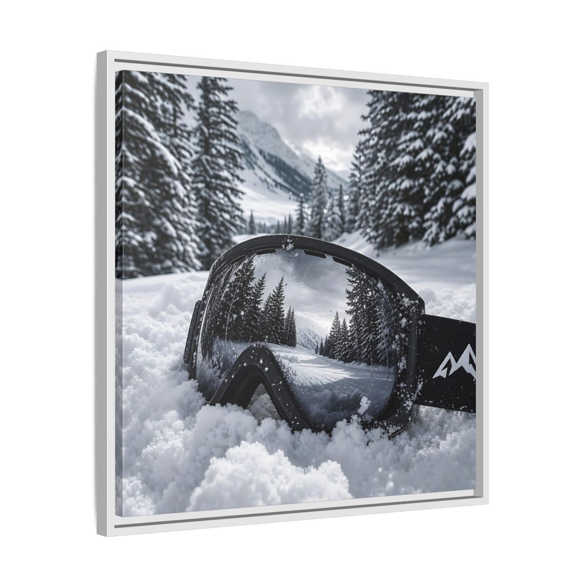 Side Mockup 26. Snow Goggles Reflection shown as framed canvas print