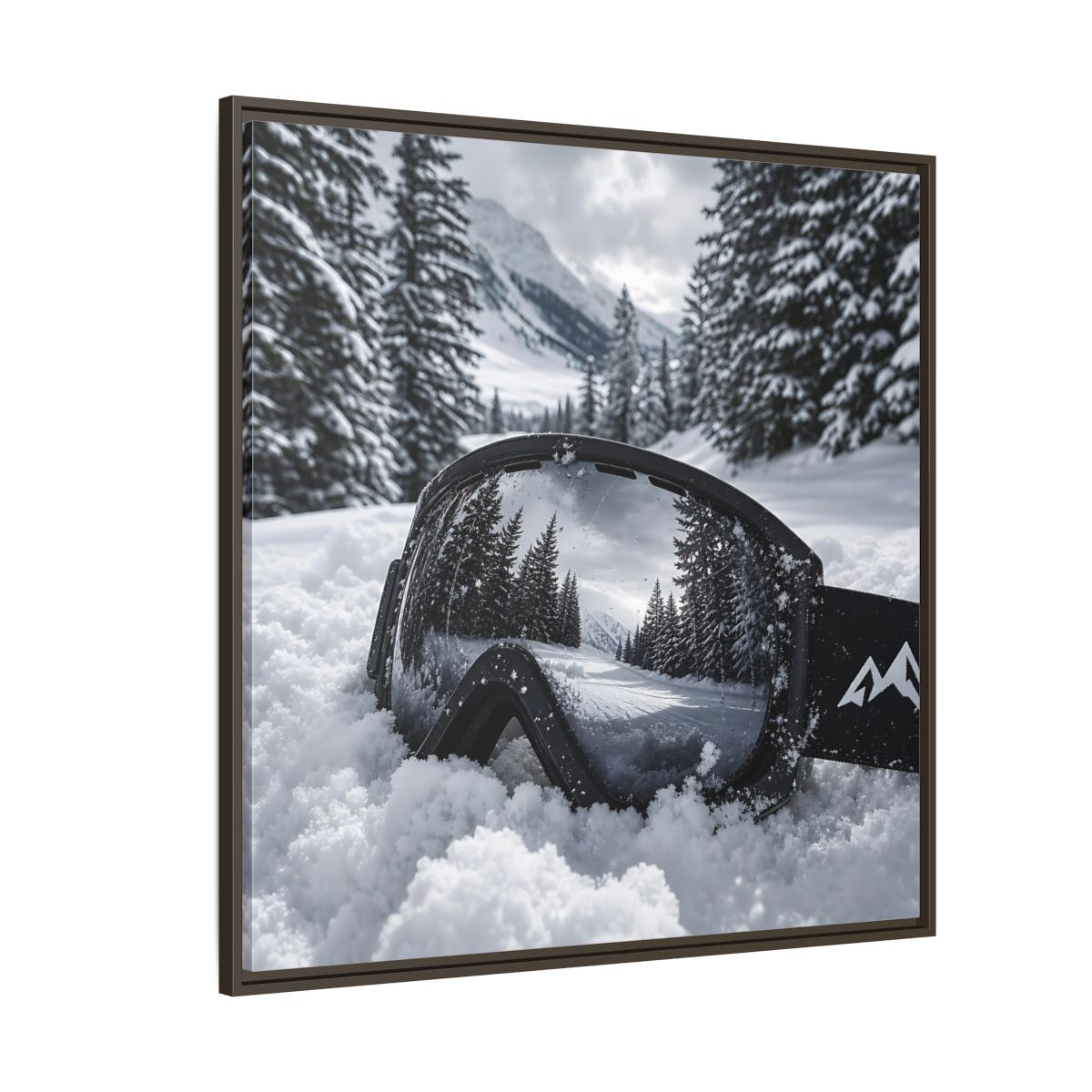 Side Mockup 5. Snow Goggles Reflection shown as framed canvas print