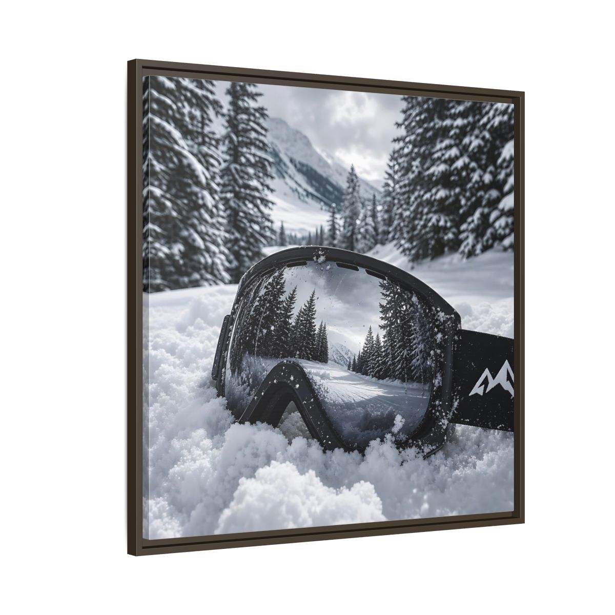 Side Mockup 8. Snow Goggles Reflection shown as framed canvas print