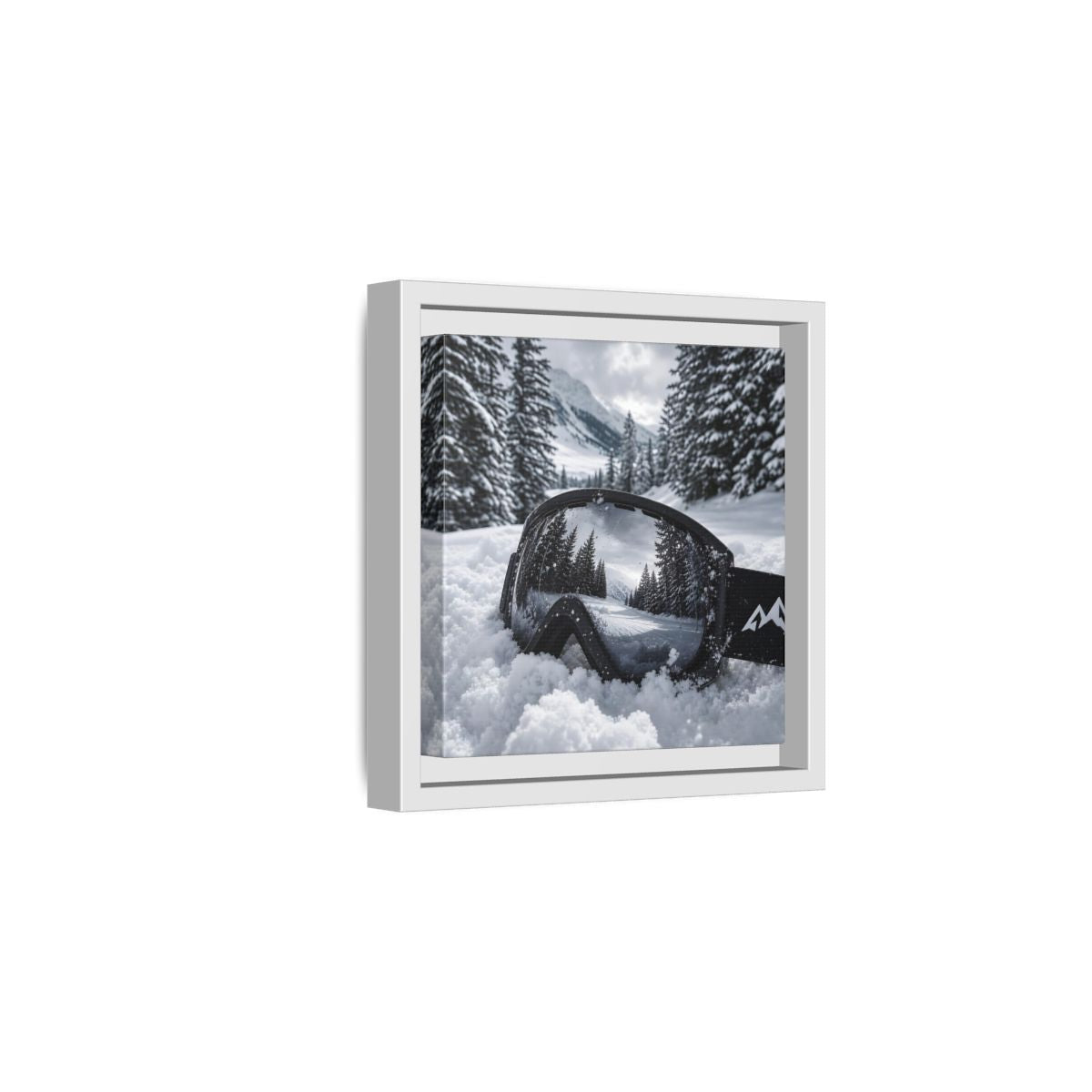 Side Mockup 1. Snow Goggles Reflection shown as framed canvas print