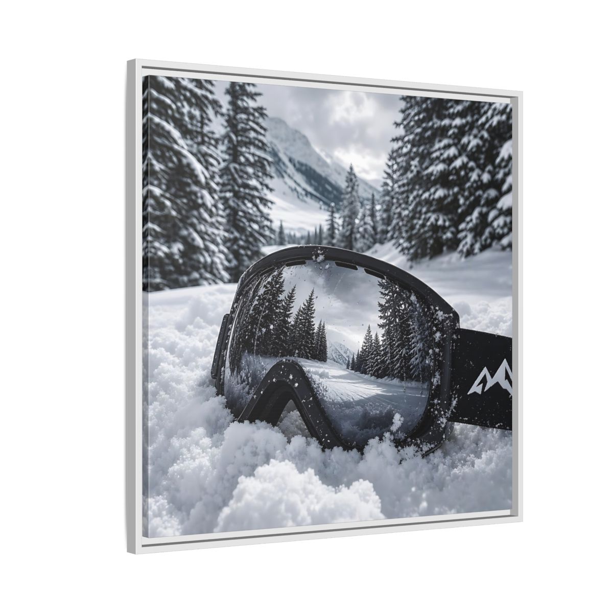 Side Mockup 7. Snow Goggles Reflection shown as framed canvas print