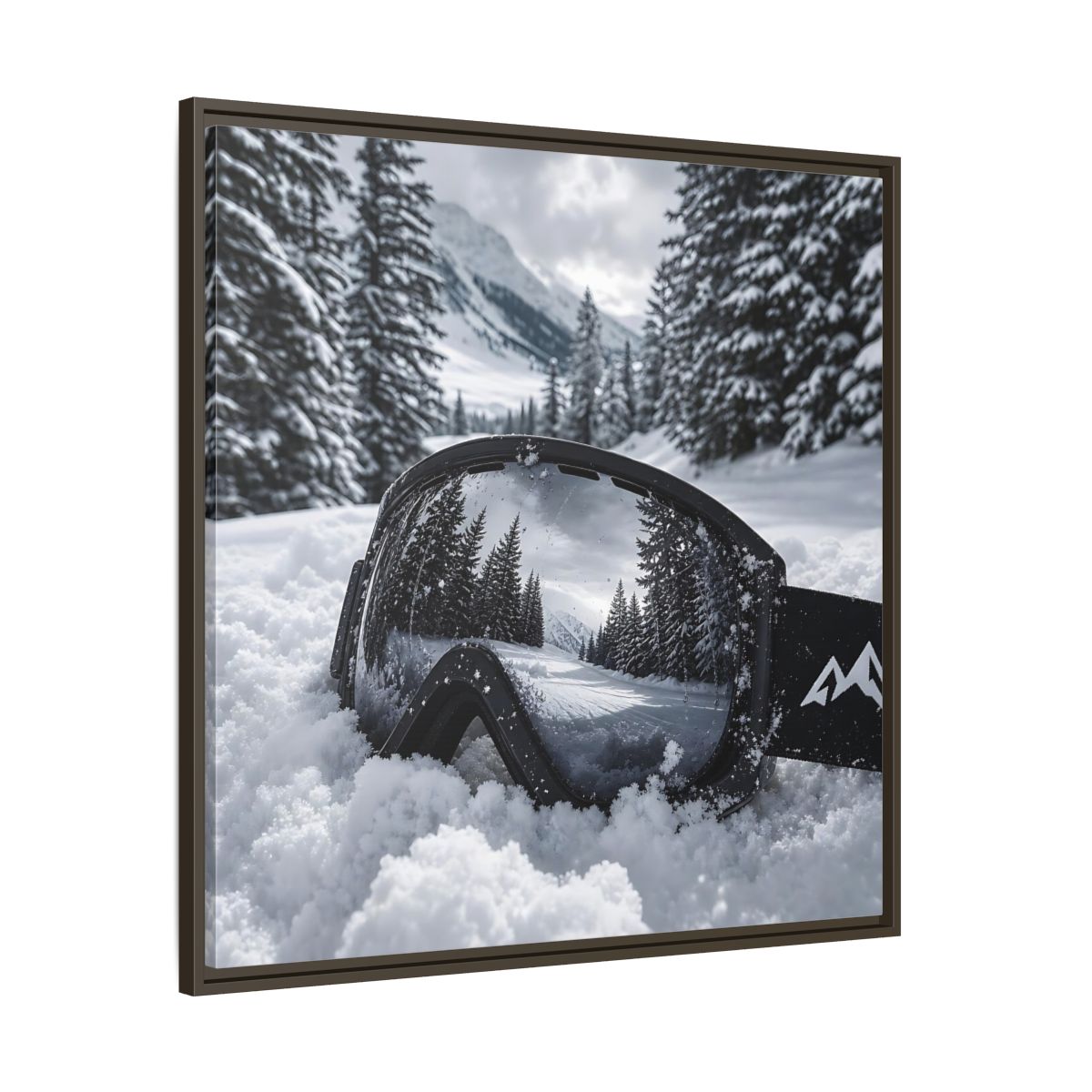 Main Mockup. Snow Goggles Reflection shown as framed canvas print