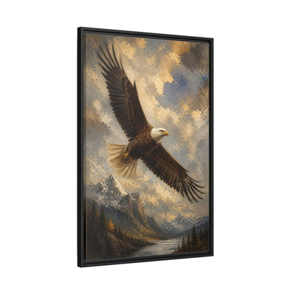 Side Mockup 13. Soaring Bald Eagle shown as framed canvas print