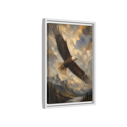 Side Mockup 4. Soaring Bald Eagle shown as framed canvas print