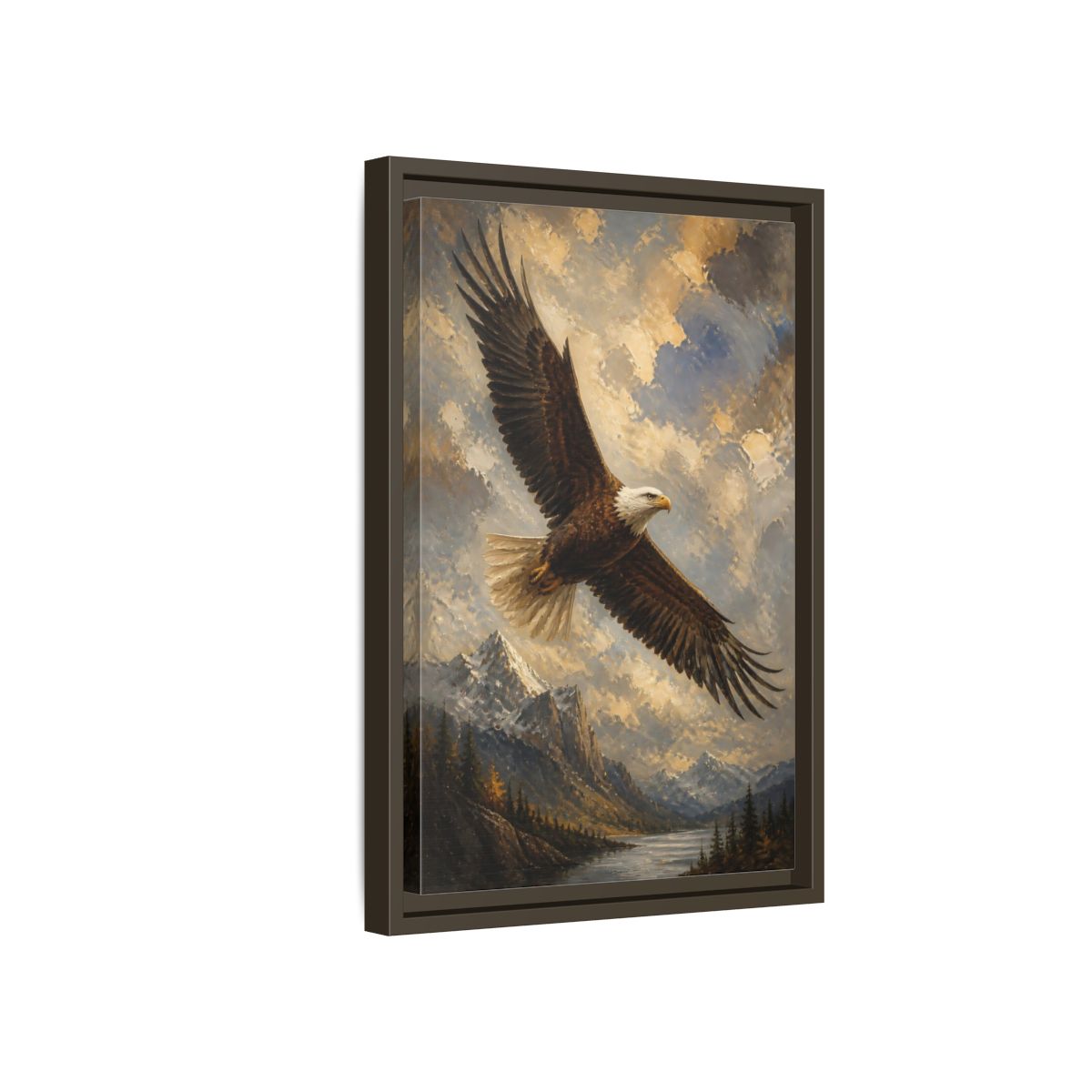 Side Mockup 5. Soaring Bald Eagle shown as framed canvas print
