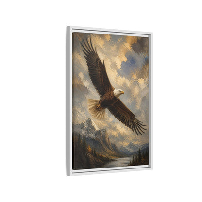 Side Mockup 1. Soaring Bald Eagle shown as framed canvas print