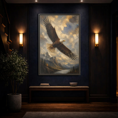 Mockup 4. Soaring Bald Eagle shown as framed canvas print