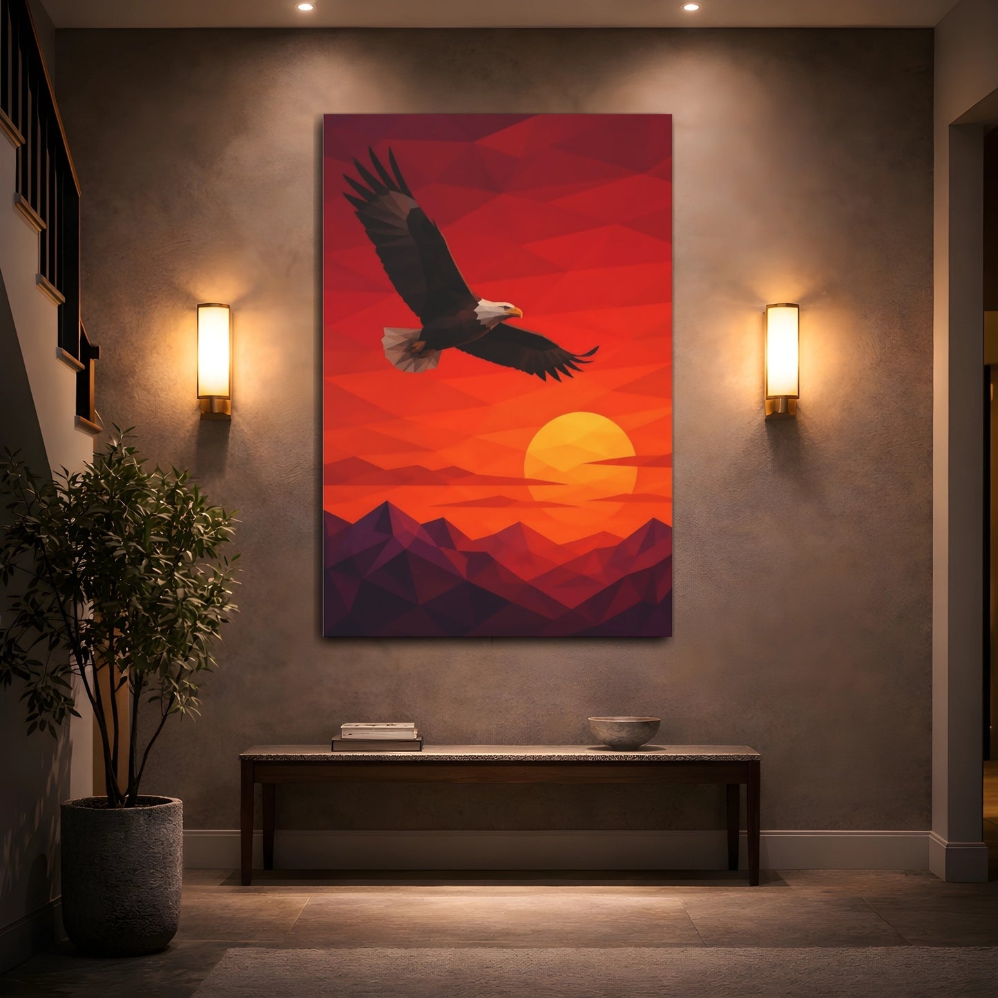 Mockup 2. Soaring Bald Eagle Sunset shown as canvas print