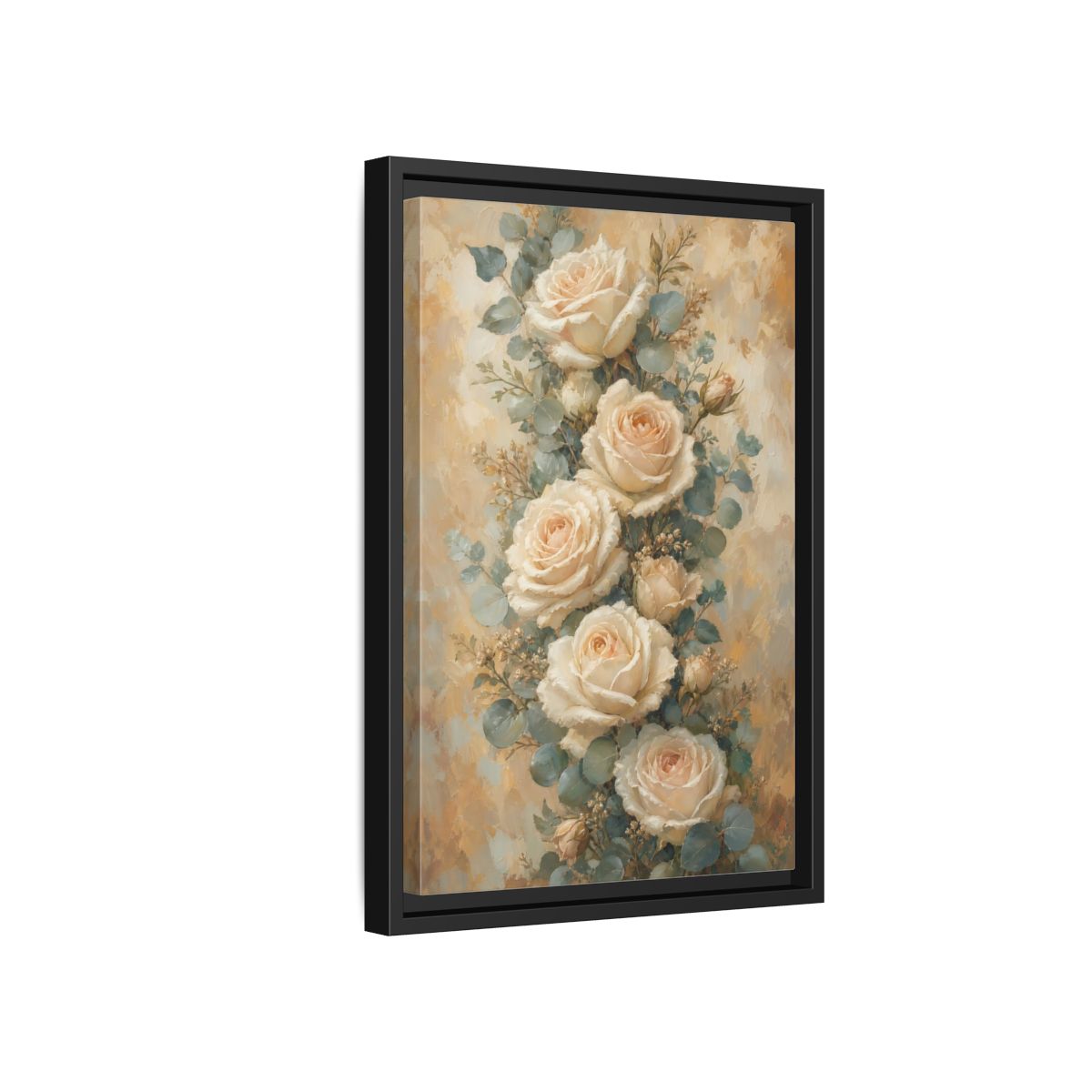 Side Mockup 6. Soft Cream Rose Bouquet shown as framed canvas print