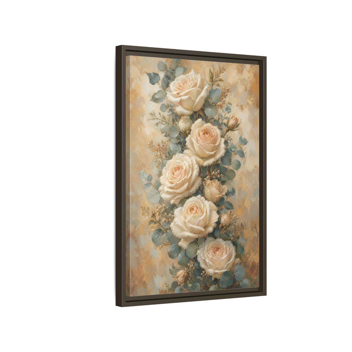 Side Mockup 2. Soft Cream Rose Bouquet shown as framed canvas print