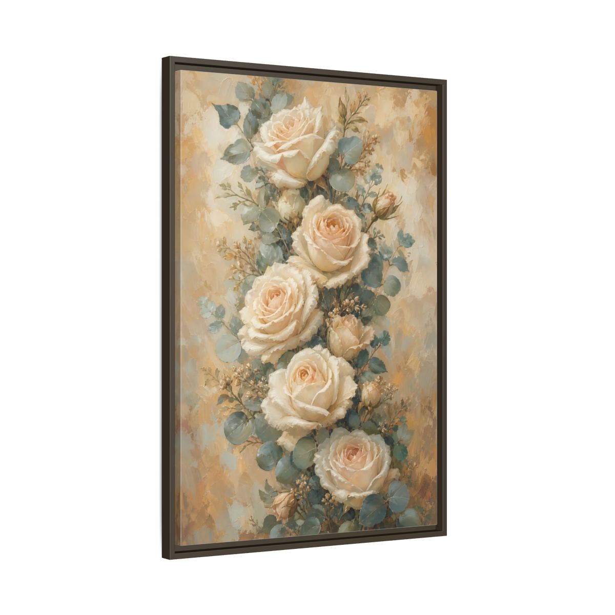 Main Mockup. Soft Cream Rose Bouquet shown as framed canvas print