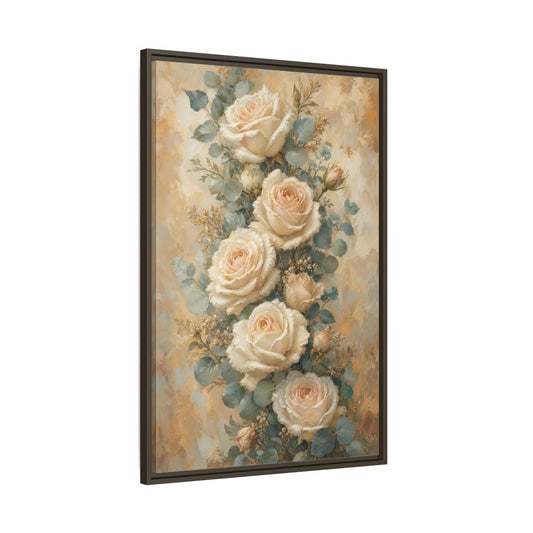 Main Mockup. Soft Cream Rose Bouquet shown as framed canvas print