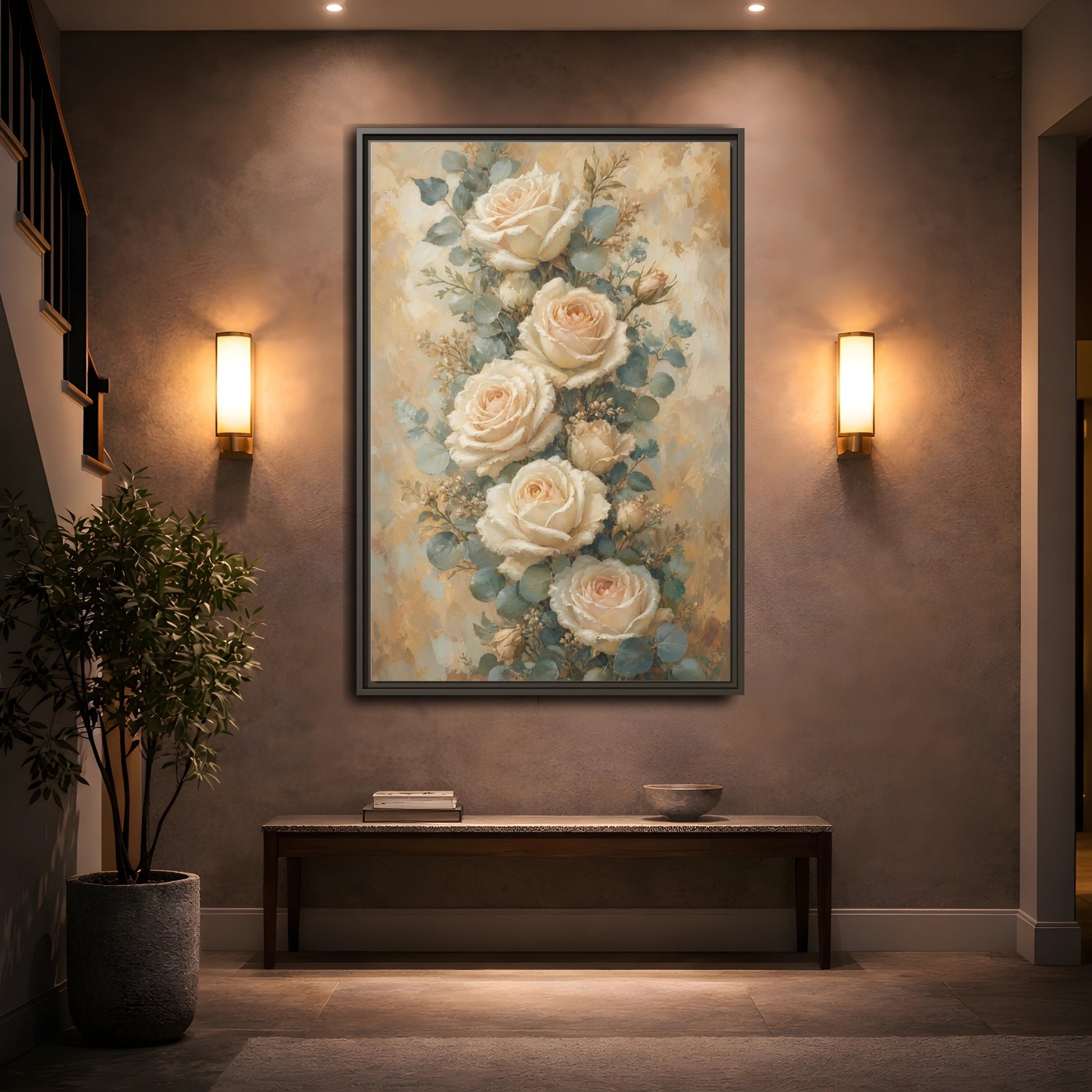 Mockup 2. Soft Cream Rose Bouquet shown as framed canvas print