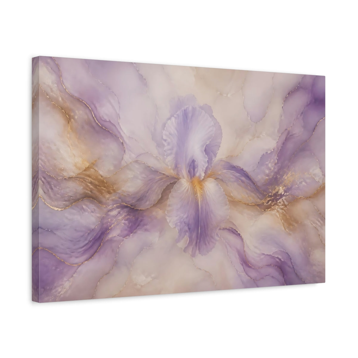 Side Mockup 3. Soft Lavender Iris Bloom shown as canvas print