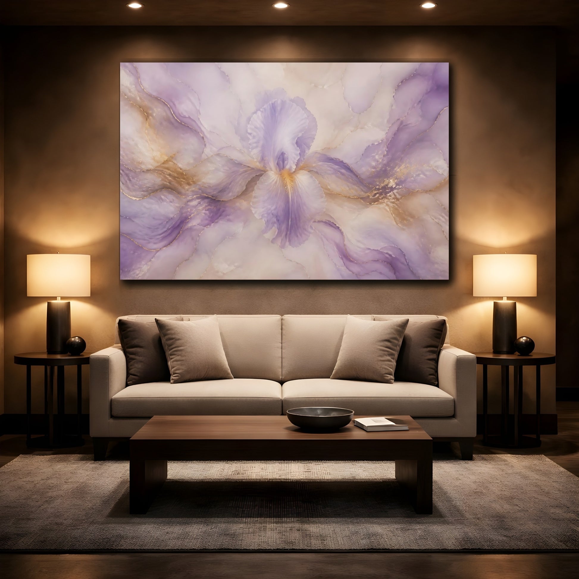 Mockup 2. Soft Lavender Iris Bloom shown as canvas print