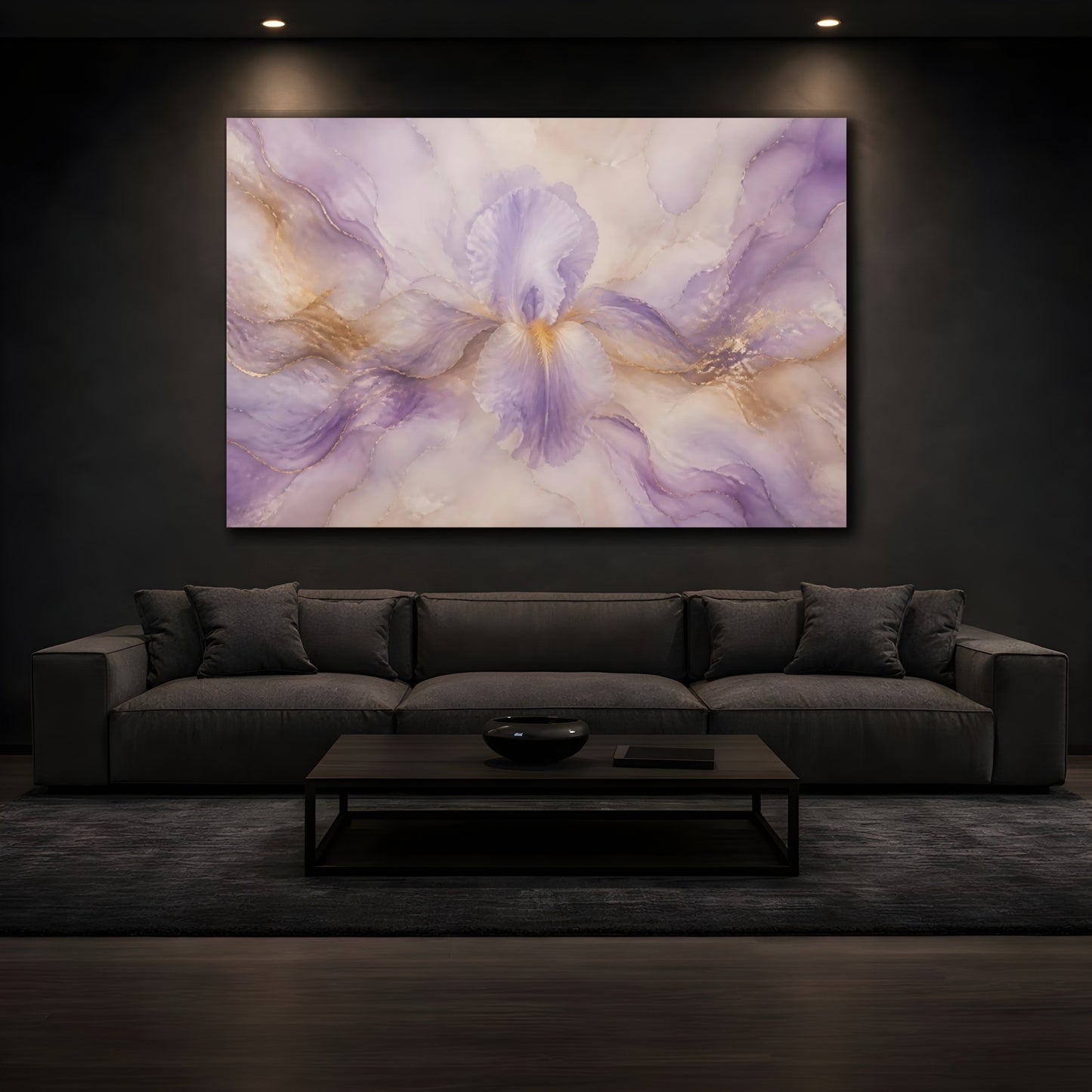 Mockup 3. Soft Lavender Iris Bloom shown as canvas print