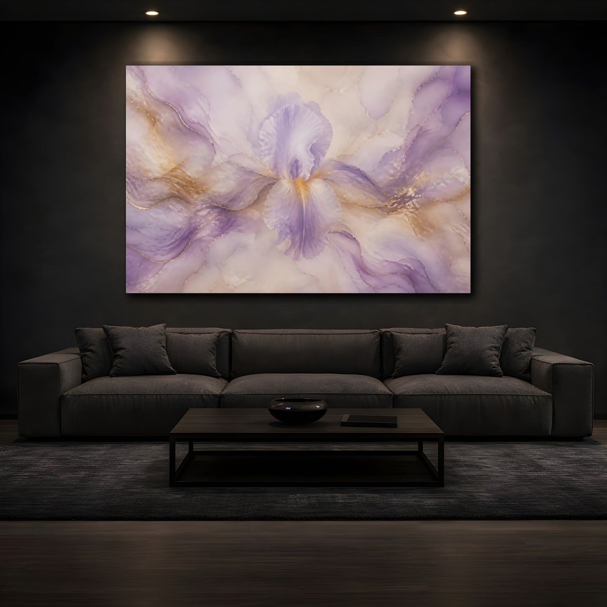 Mockup 3. Soft Lavender Iris Bloom shown as canvas print