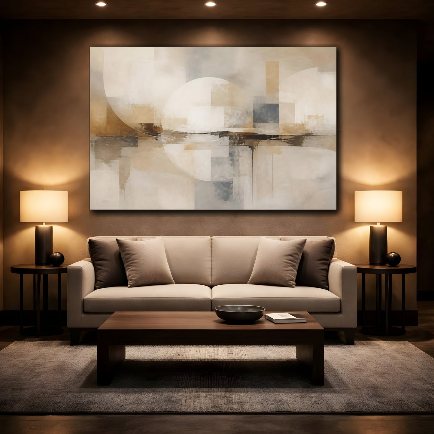 Mockup 2. Soft Neutral Geometry shown as canvas print