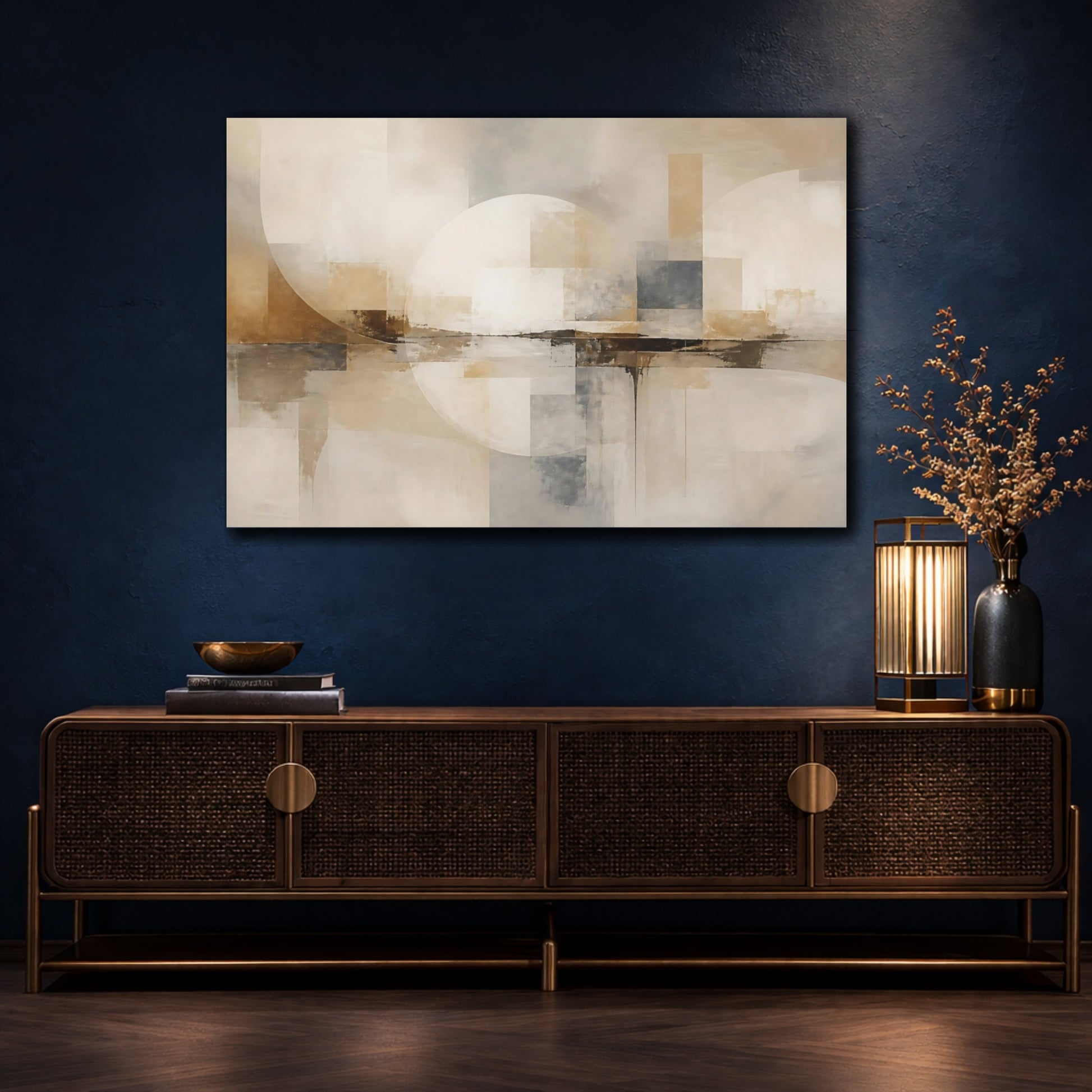 Mockup 4. Soft Neutral Geometry shown as canvas print
