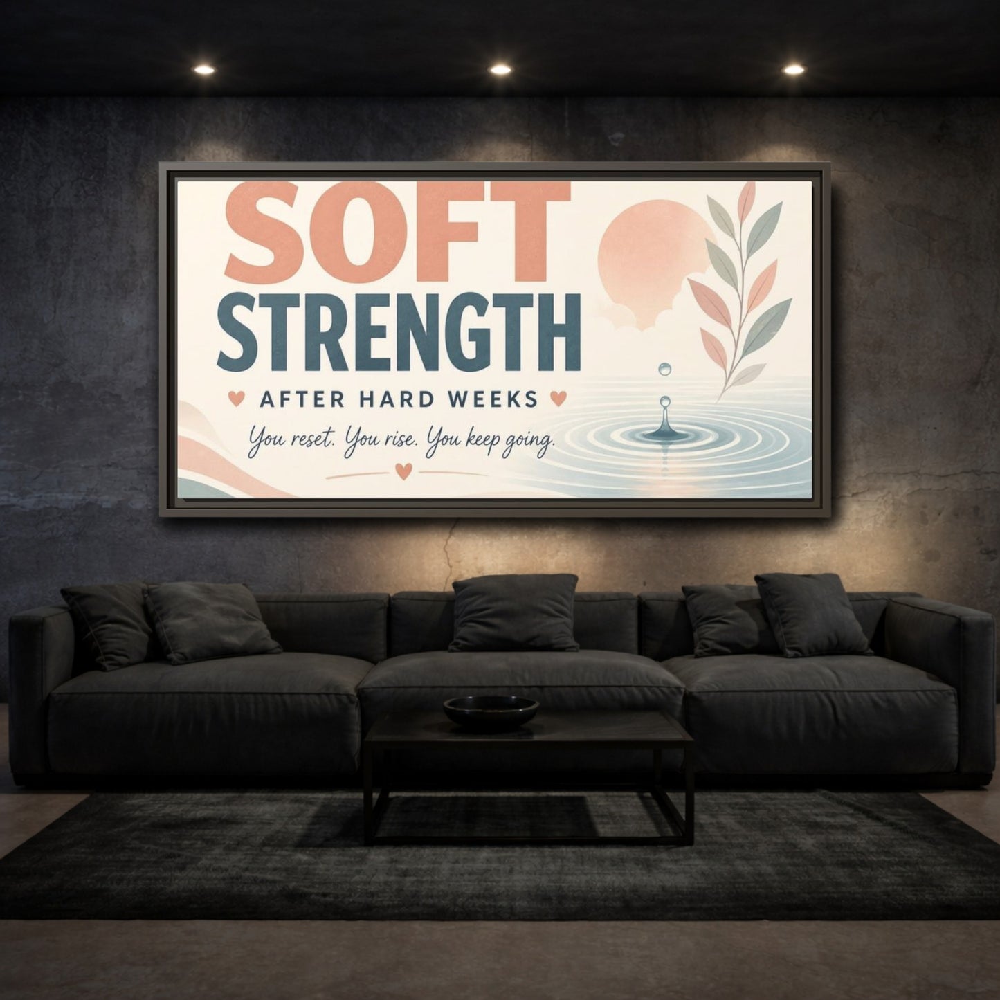 Mockup 3. Soft Strength Affirmation shown as framed canvas print