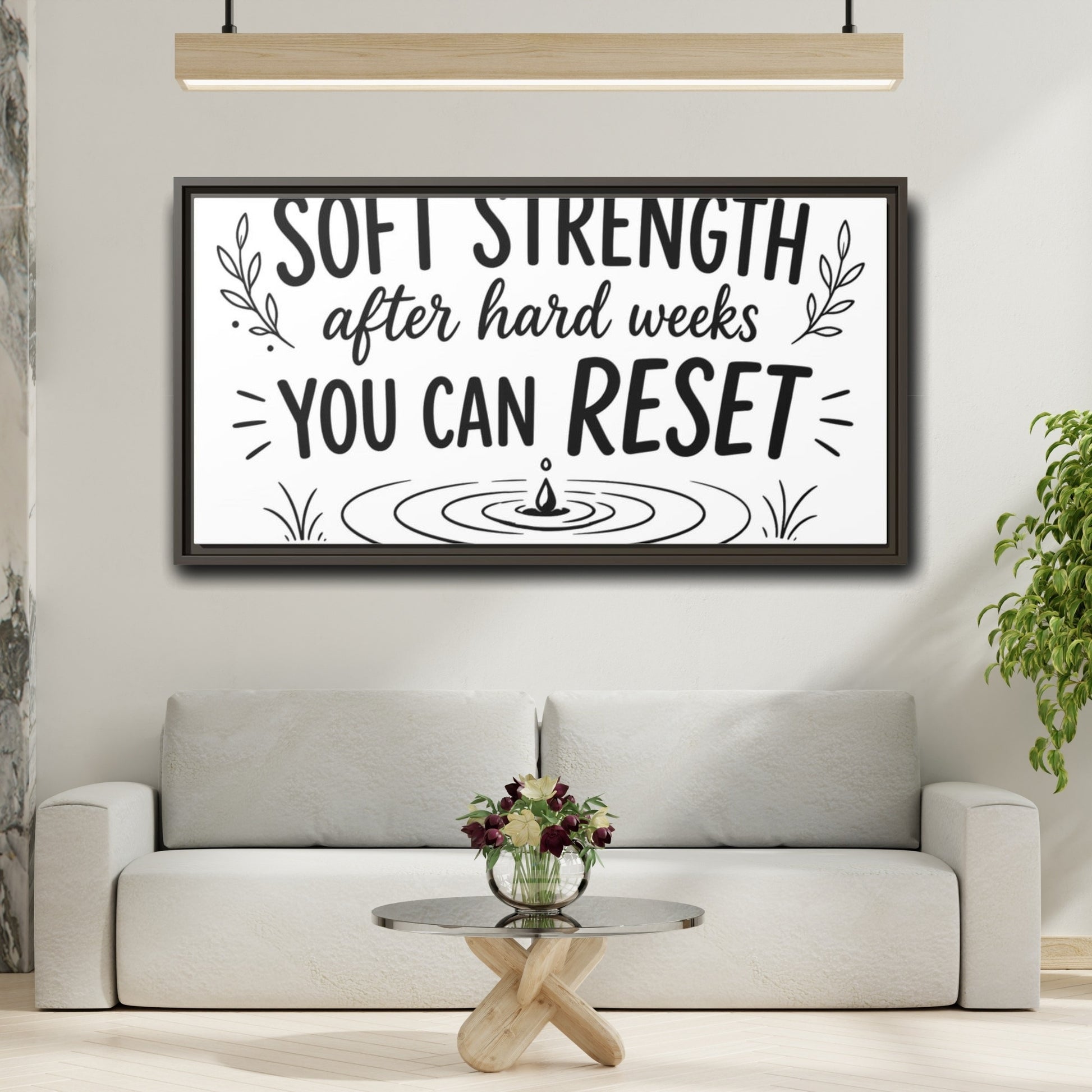 Mockup 2. Soft Strength Reset shown as framed canvas print