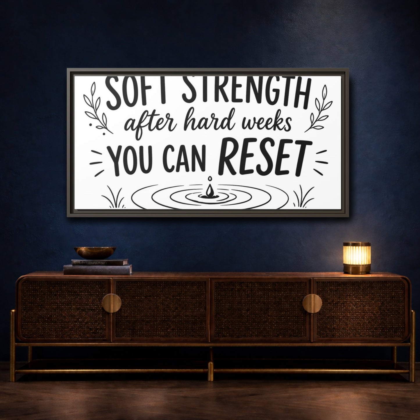 Mockup 4. Soft Strength Reset shown as framed canvas print