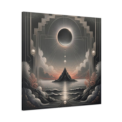 Main Mockup. Solar Eclipse Over Island shown as canvas print