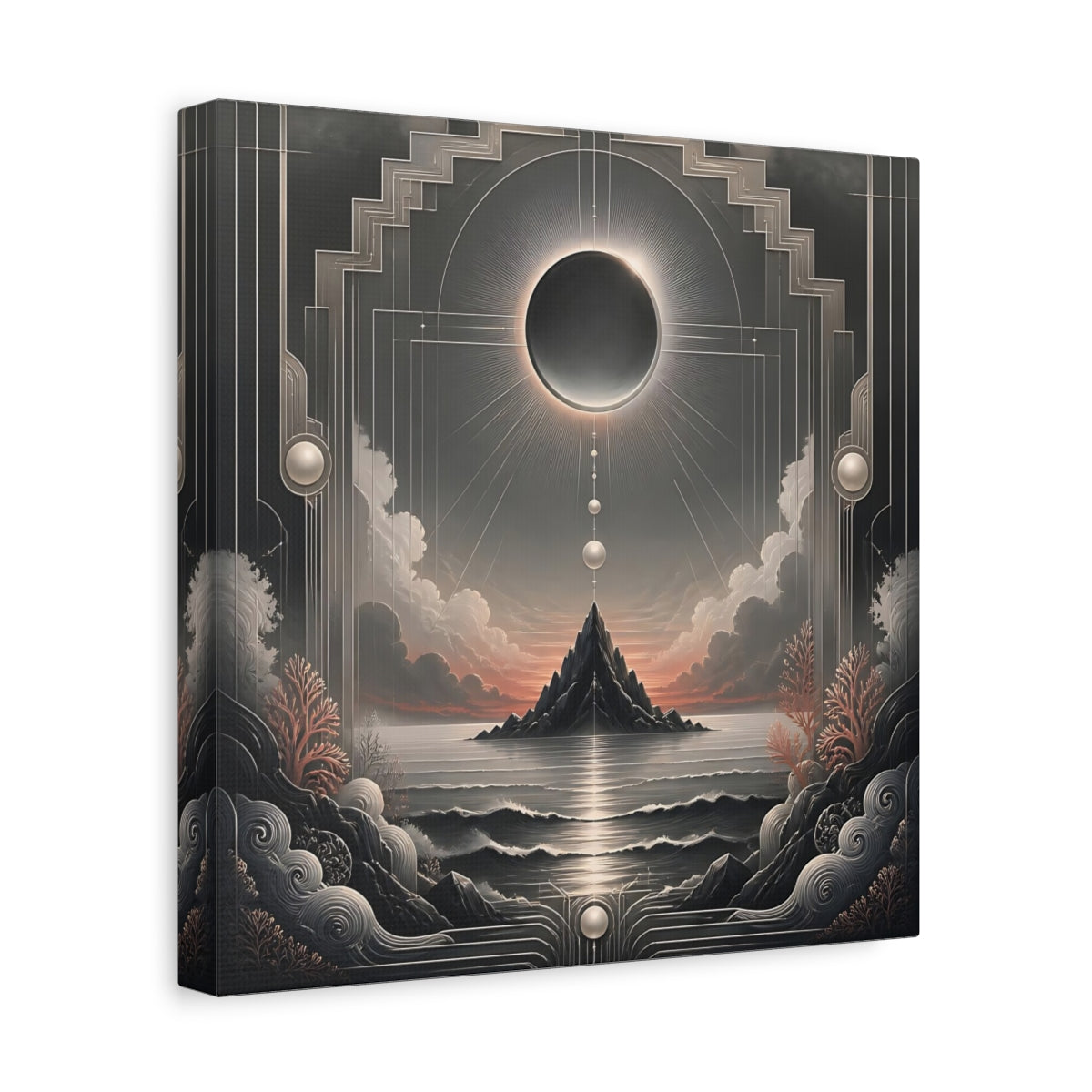 Side Mockup 8. Solar Eclipse Over Island shown as canvas print