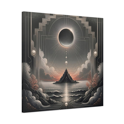 Side Mockup 3. Solar Eclipse Over Island shown as canvas print