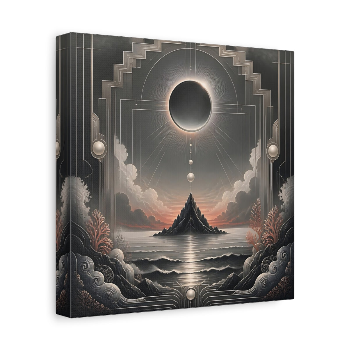Side Mockup 9. Solar Eclipse Over Island shown as canvas print
