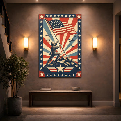 Mockup 2. Soldier Raising American Flag shown as canvas print