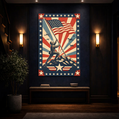 Mockup 4. Soldier Raising American Flag shown as canvas print