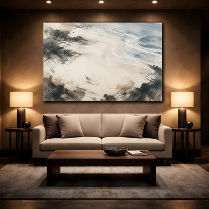 Mockup 2. Solitary Feather On Shore shown as canvas print