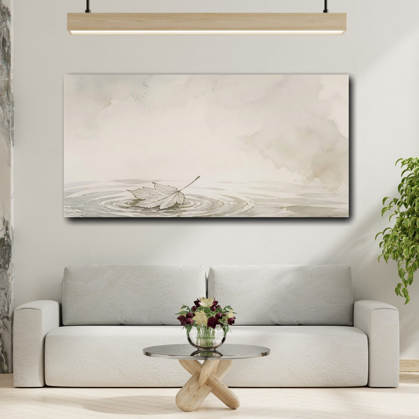 Mockup 2. Solitary Leaf Ripples shown as canvas print