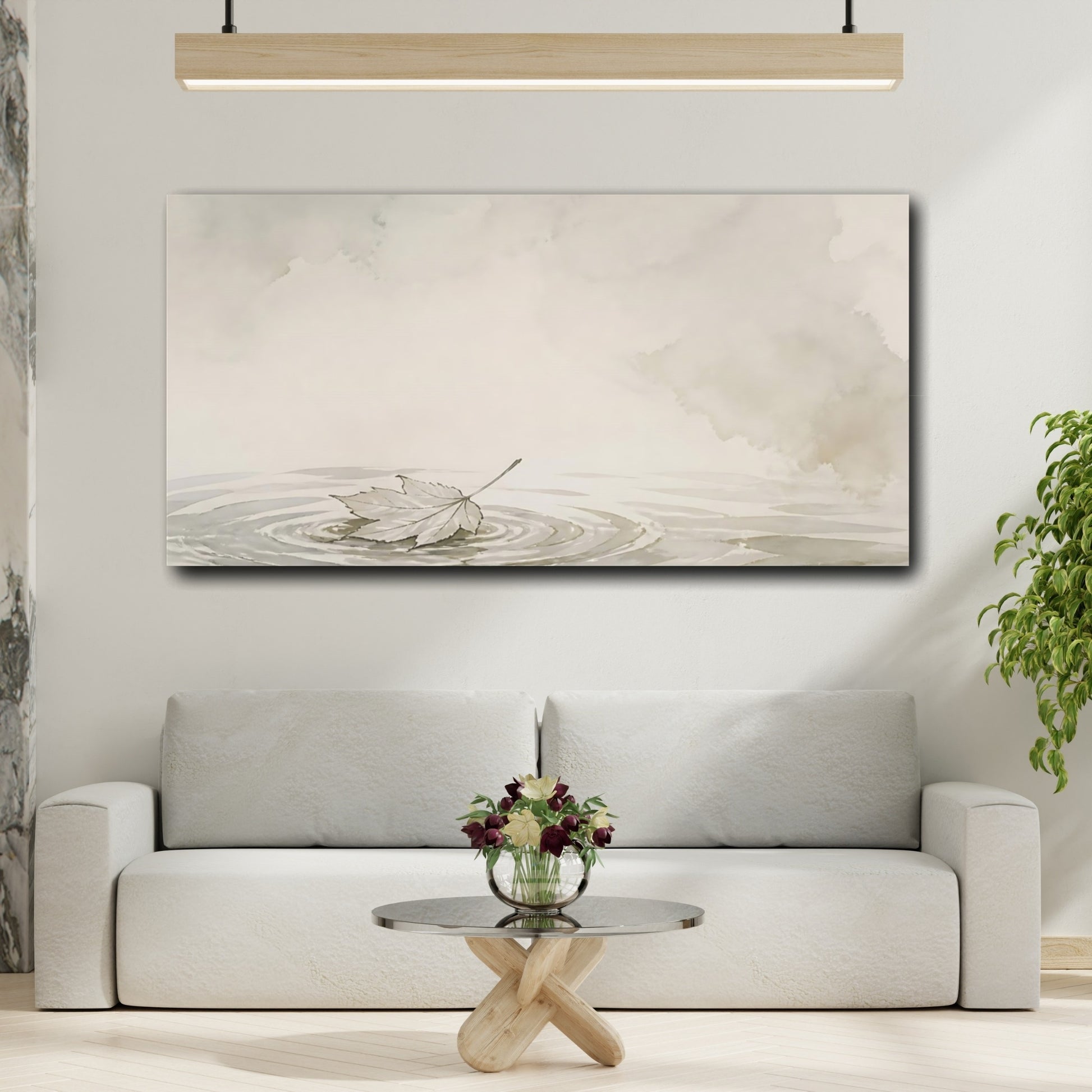 Mockup 2. Solitary Leaf Ripples shown as canvas print